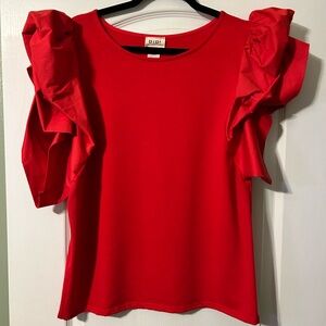 BiBi Vibrant Red Ruffle Sleeve Blouse